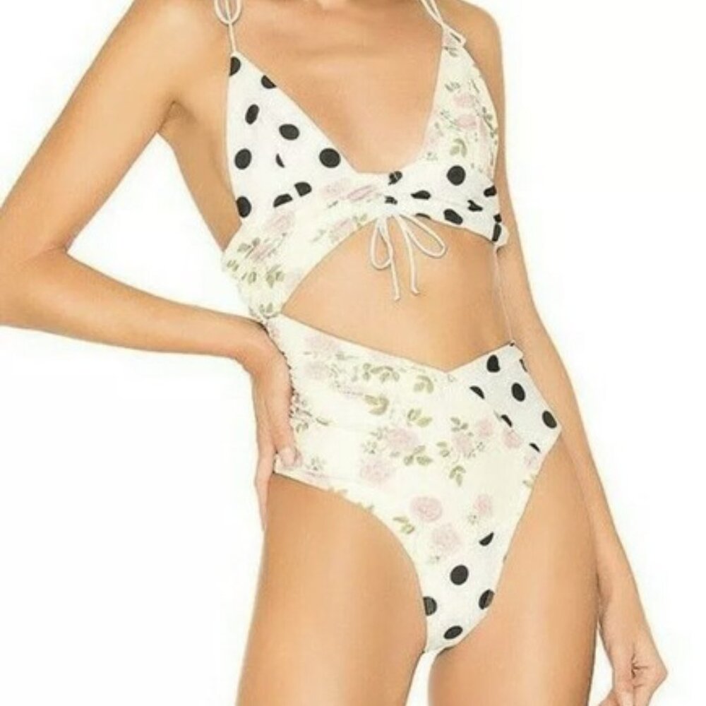For Love and Lemons Creme Rose Neapolitan Floral Bathing Suit Resortwear XS